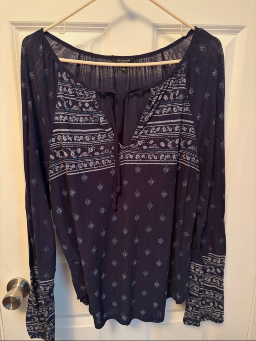 Boho Navy Patterned Peasant Top - lucky brand